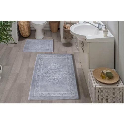 Комплект ковриков для ванны (60x100+60x50) Pamuklu Osmanli Buta (серый), Комплект ковриков