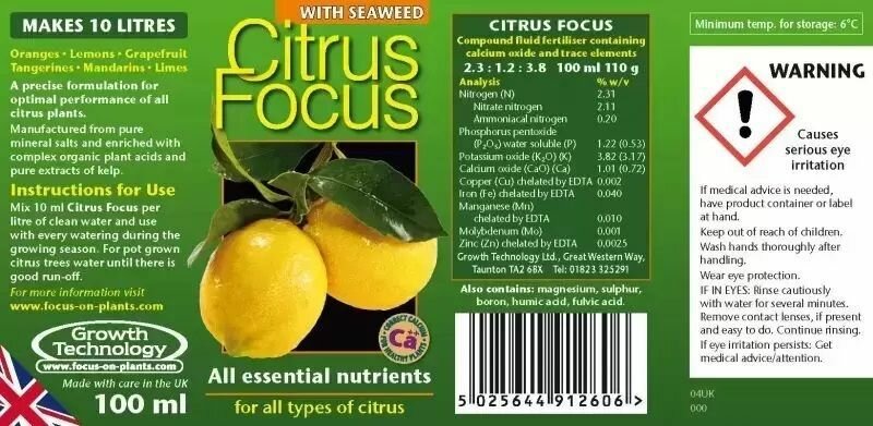 Удобрение для цитрусовых Growth Technology Citrus Focus 100 мл. - фотография № 4