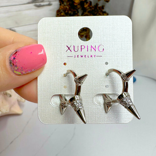 Серьги конго XUPING JEWELRY Серьги с шипами и фианитами, фианит, серебряный