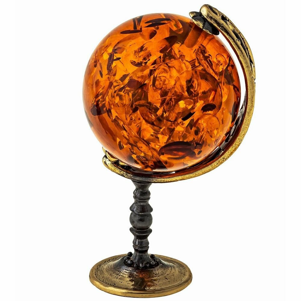 фото Статуэтка "Янтарный глобус" в оправе из латуни