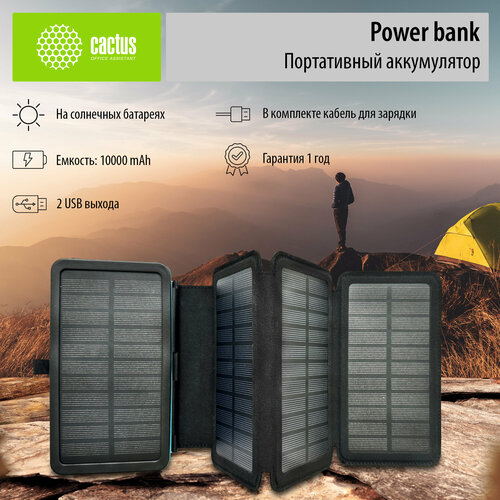 Мобильный аккумулятор Cactus CS-PBFSPT-10000 10000mAh 3A 2xUSB солн бат черный 244000₽