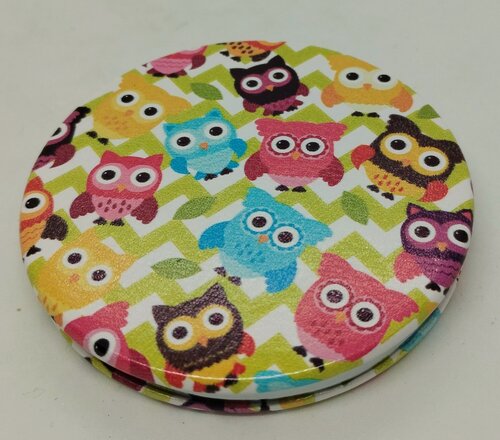 Изображение товара Зеркало кожаное, круглое "Совиные хороводы"