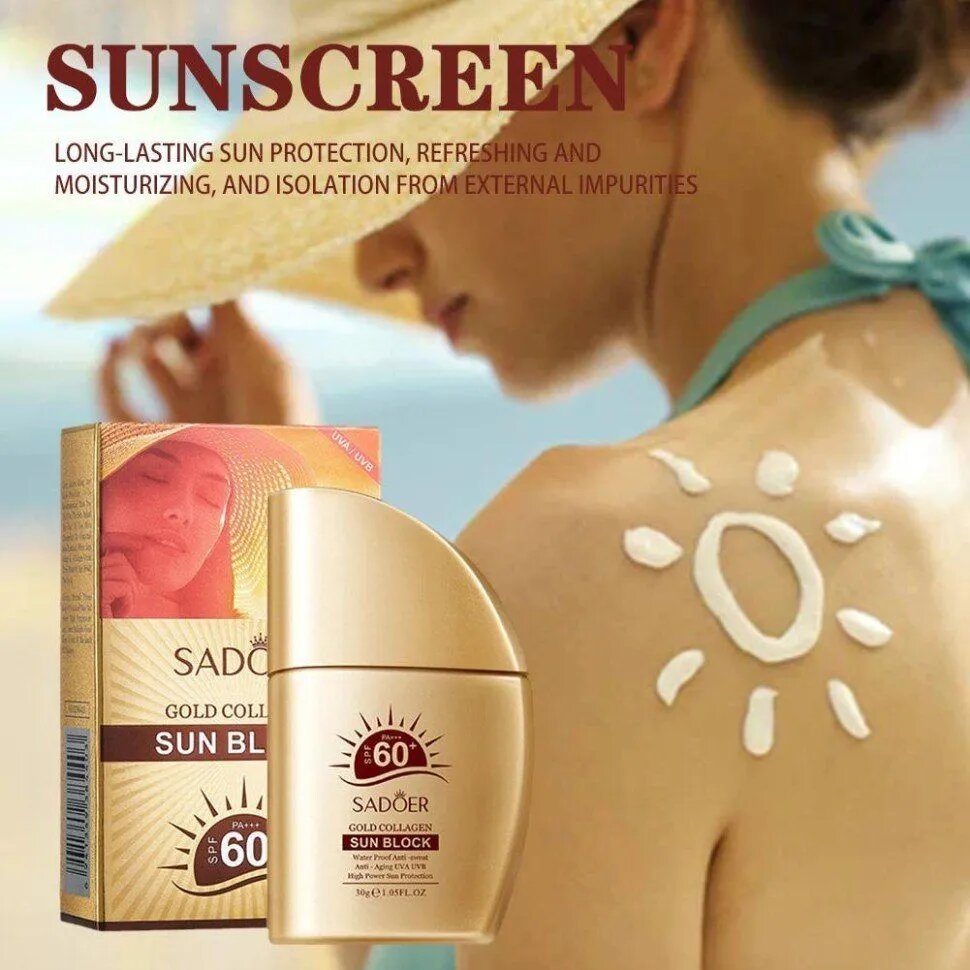 Солнцезащитный крем для лица и тела с коллагеном SPF 60 от бренда SADOER, 30 грамм