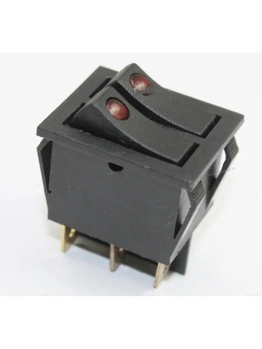 фото Выключатель IRS-2101E-1C-G двойной, с подсветкой, 220В, 15А, 6 конт, ON-OFF, красный