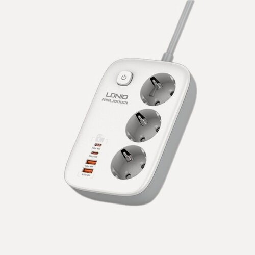 Изображение товара Сетевой фильтр - удлинитель LDNIO SE3436 - Power Strip 3250W, 3 розетки, 4 USB, 2м