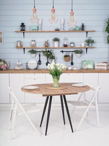 Изображение товара Стол Элип конус кухонный обеденный круглый раздвижной, дуб крафт золотой, 85х85/120х75 см.