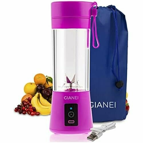 Портативный блендер Gianei для приготовления смузи небольшая соковыжималка для овощей и фруктов миксер для смузи который можно носить с сумкой миксер с аккумулятором USB чашка 380 мл 6 ножей из нержавеющей стали фиолетового цвета 1184300₽
