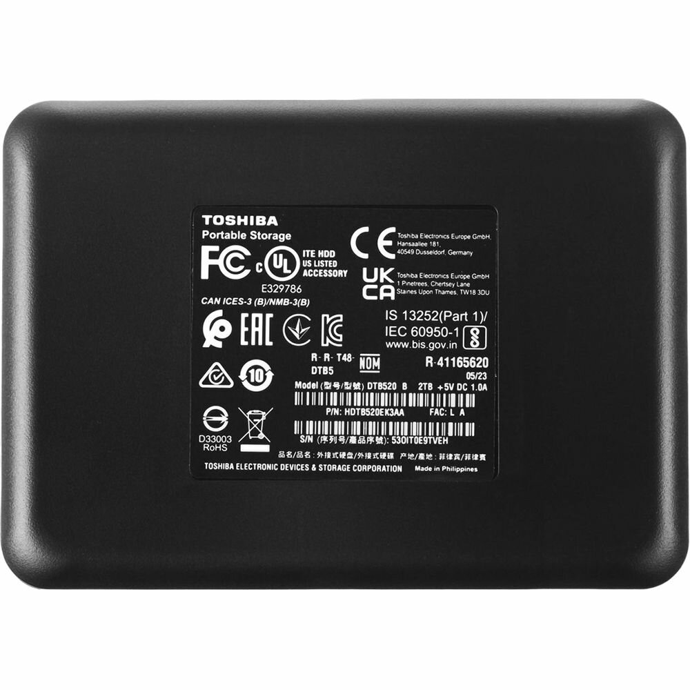 Внешний HDD диск TOSHIBA Canvio Basics 2TB, USB 3.2, Black (HDTB520EK3AA) — фото 1