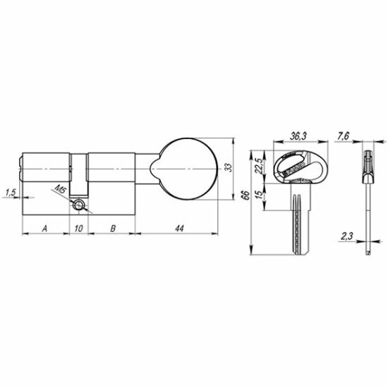 Цилиндровый механизм Fuaro (D-PRO502) D-PRO5002 Knob 80 (40+10+30) CP хром 5Key — фото 1