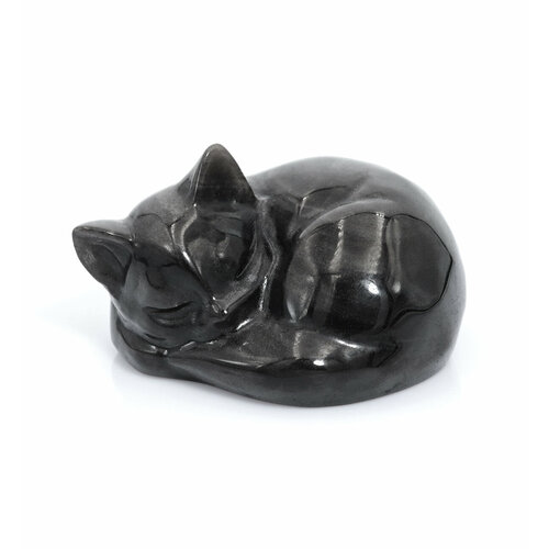 Фигурка Спящая кошка из натурального камня серебристый обсидиан 3299₽
