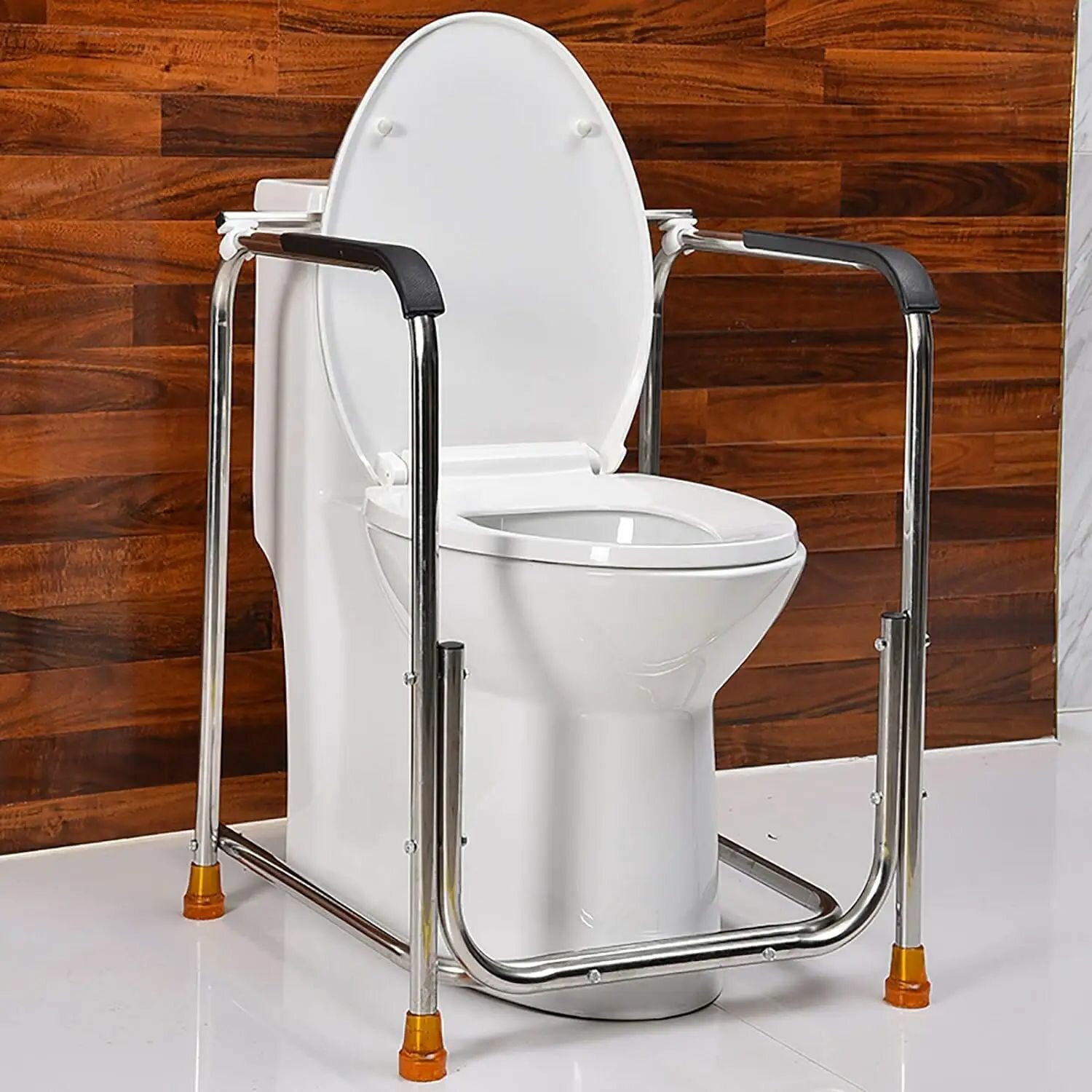 фото Напольная опора для туалета / Приставной поручень для унитаза / Четырехопорный усиленный поручень для санузла