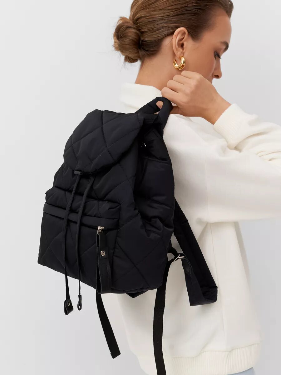 Рюкзак FABRIZIO CLUB маленький тканевый стеганый, фактура стеганая, чёрный — фото 1