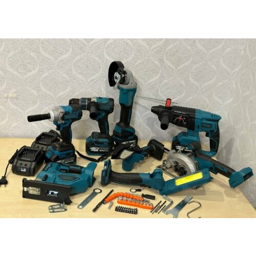 Набор аккумуляторного электроинструмента 8 в 1 Перфоратор DHR242 Шуруповерт ледобур DHP882 УШМ болгарка DGS242 пила циркулярная 1800w гайковерт DTW 286 лобзик JV101D фонарик цепная пила 33990₽