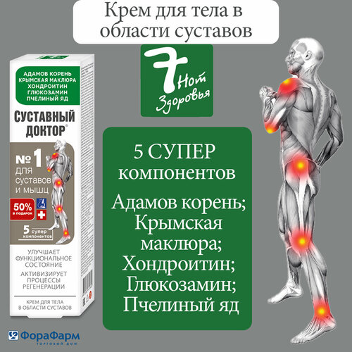 Крем для суставов и мышц Суставный доктор лечебные травы хондроитин глюкозамин пчелиный яд 7 Нот Здоровья 125 мл НПО ФораФарм 399₽