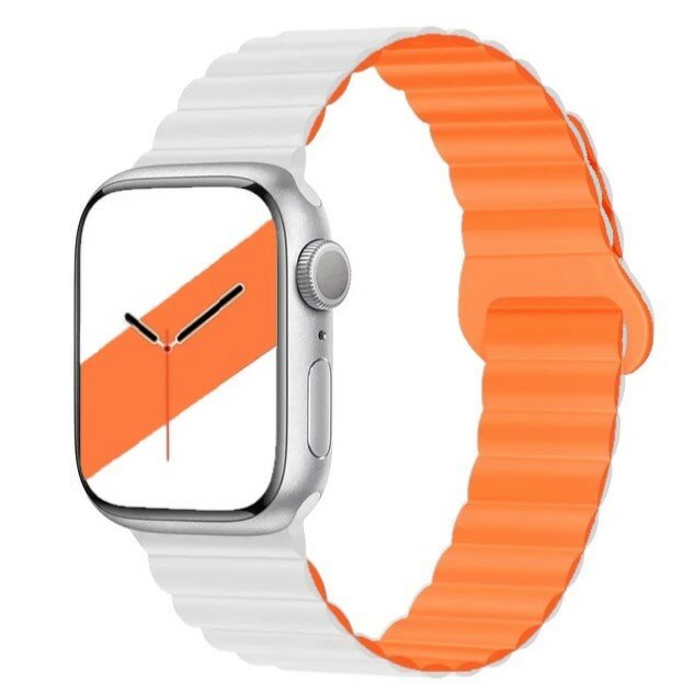 Магнитный спортивный силиконовый ремешок для умных смарт часов Apple Watch 38/40/41mm series 1-9 ,белый-оранжевый