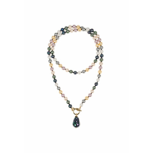 Колье YAROSLAVNA, длина 80 см, зеленый, серебряный, белый, золотой, серый, бежевый