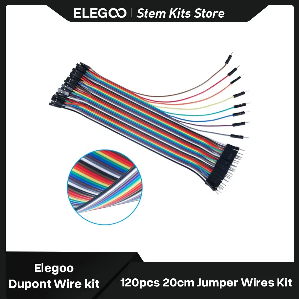 ELEGOO 120 шт. 20 см разноцветная макетная плата Dupont, джампер, провода, ленточные кабели, комплект, совместимый с Arduino проекты