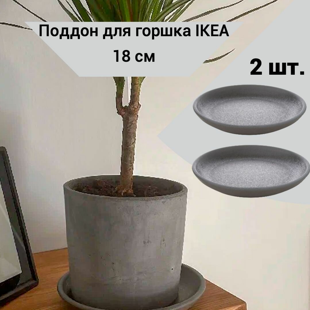 Поддон для горшка 18 см серый 2 шт. IKEA VITPEPPAR витпеппар