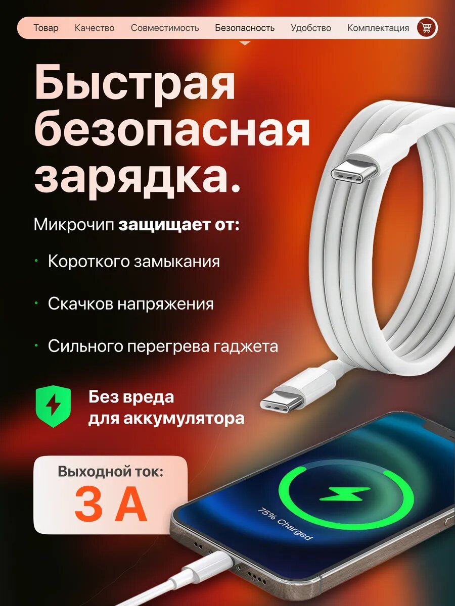 Быстрая зарядка для андройд Type-C для IPhone 15 и 16 — фото 1
