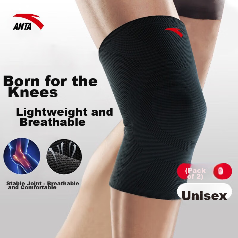 ANTA Sports Knee Pads, Summer Thin Basketball Running Knee Brace for Men And Women, Joint Protection Sports Equipment, Black, Size M