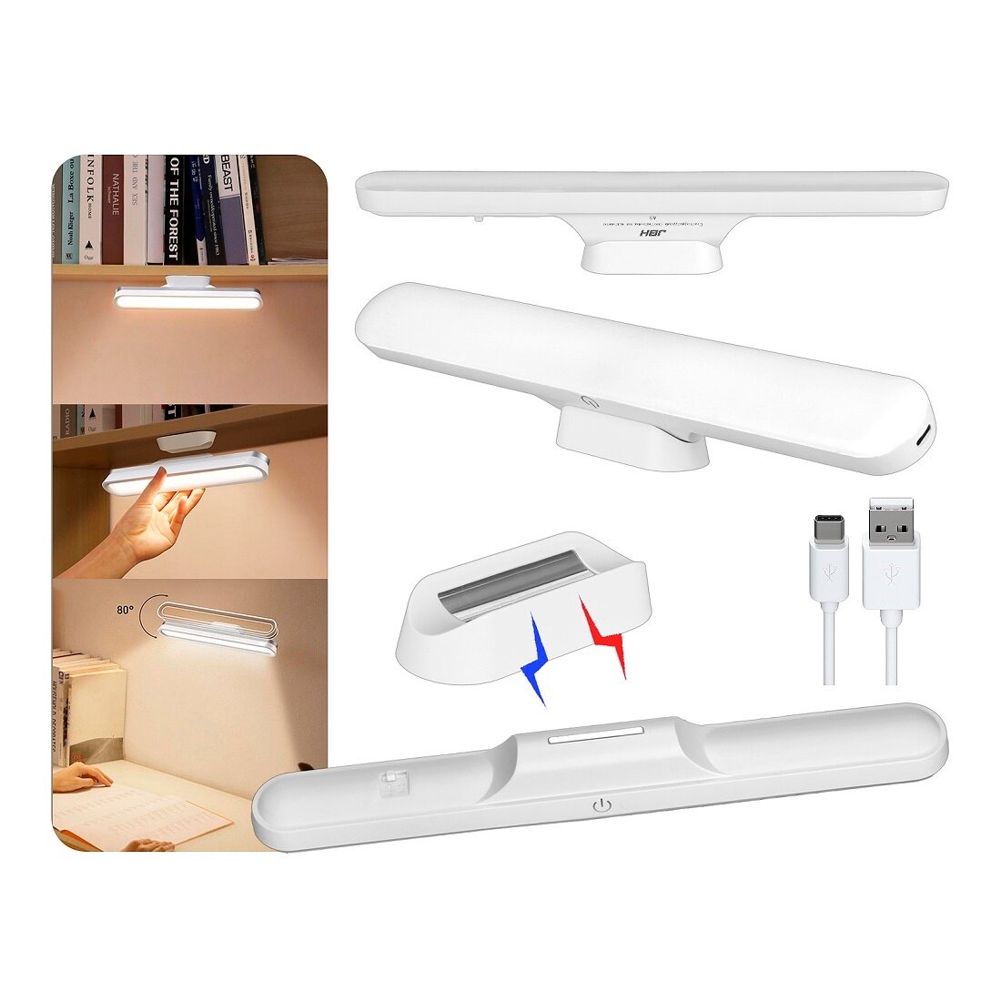 Лампа светодиодная на магните A5 JBH, светильник портативный 400 мАч, белый