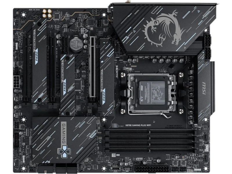 Материнская плата X870E GAMING PLUS WIFI X870E, AM5, 4*DDR5, 3*PCIEx16, 1*PCIEx1, 3*M.2, 2*TypeC, 2*USB3.2Gen2, 6*USB3.2Gen1, 10*USB2.0, 4*SATA3.0, 5G, 1*Type-C(DP), HDMI, ATX, RTL