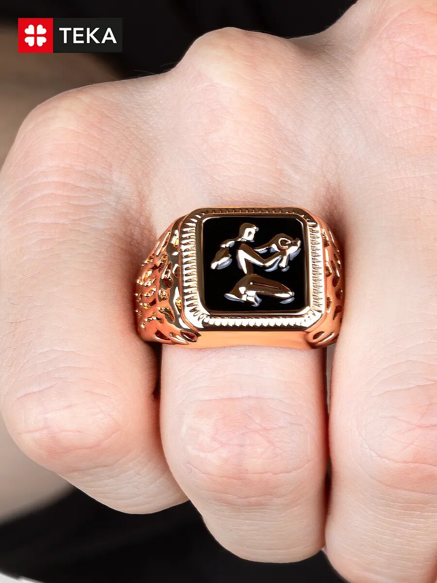Печатка TEKA, эмаль, размер 23, черный, золотой — фото 1