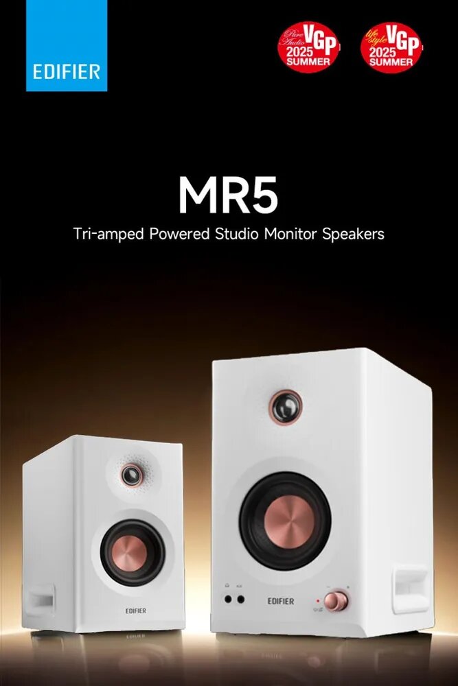 Студийные мониторы EDIFIER MR5, трехполосные, 110 Вт, BT 6.0 LDAC, SBC (белый) EU адаптер питания, 1 год гарантия — фото 1