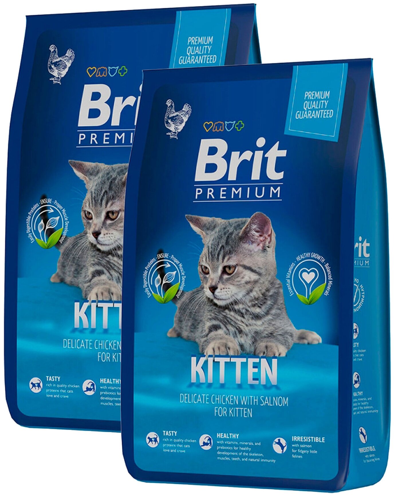 BRIT PREMIUM CAT KITTEN для котят с курицей и лососем (0,4 + 0,4 кг) - фотография № 1