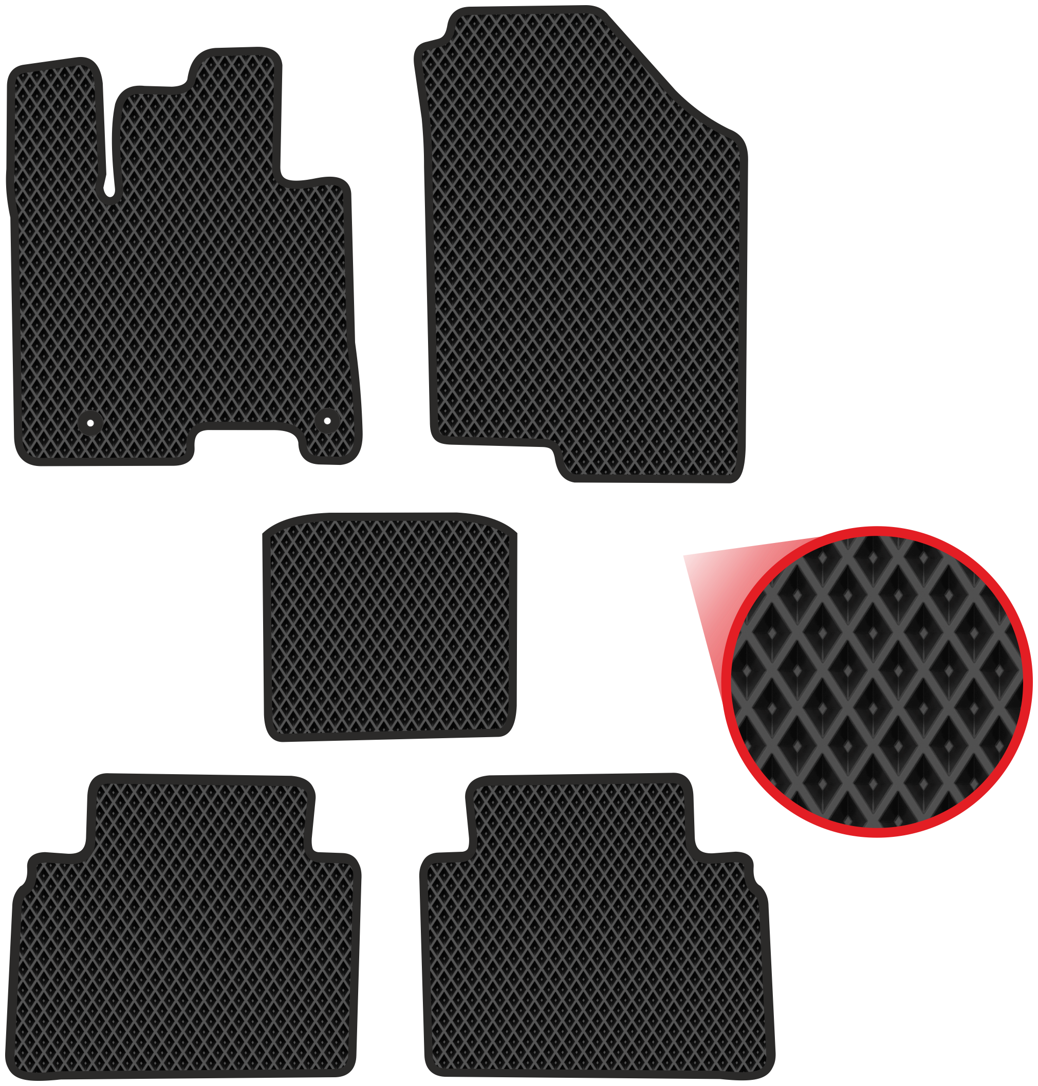 Автомобильные коврики EVA для Hyundai Tucson IV (2020-н/в), чёрные с чёрным кантом, ячейка - ромб