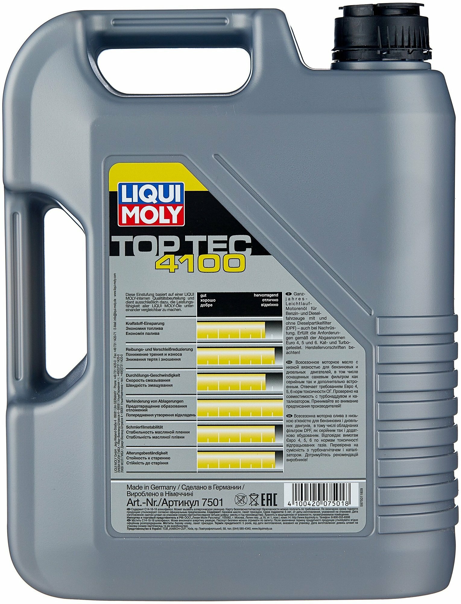 Моторное масло Liqui Moly Top Tec 4100 5W40 hc-синтетическое 5л
