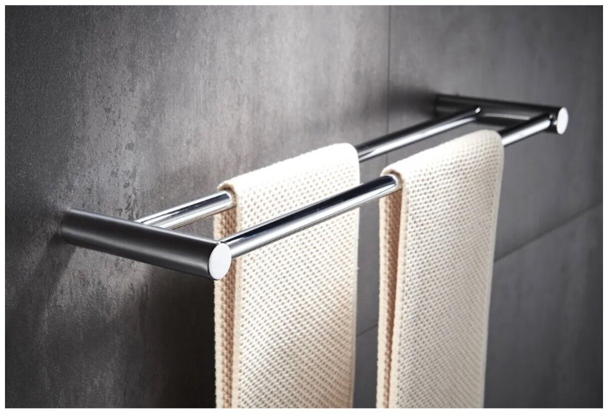 Держатель для полотенец (для ванной и кухни) настенный двойной 550 мм, нержавеющая сталь Haiba