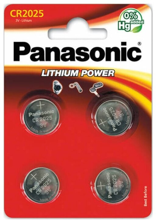 Батарейки Panasonic Lithium Power CR-2025 литиевые 4 шт