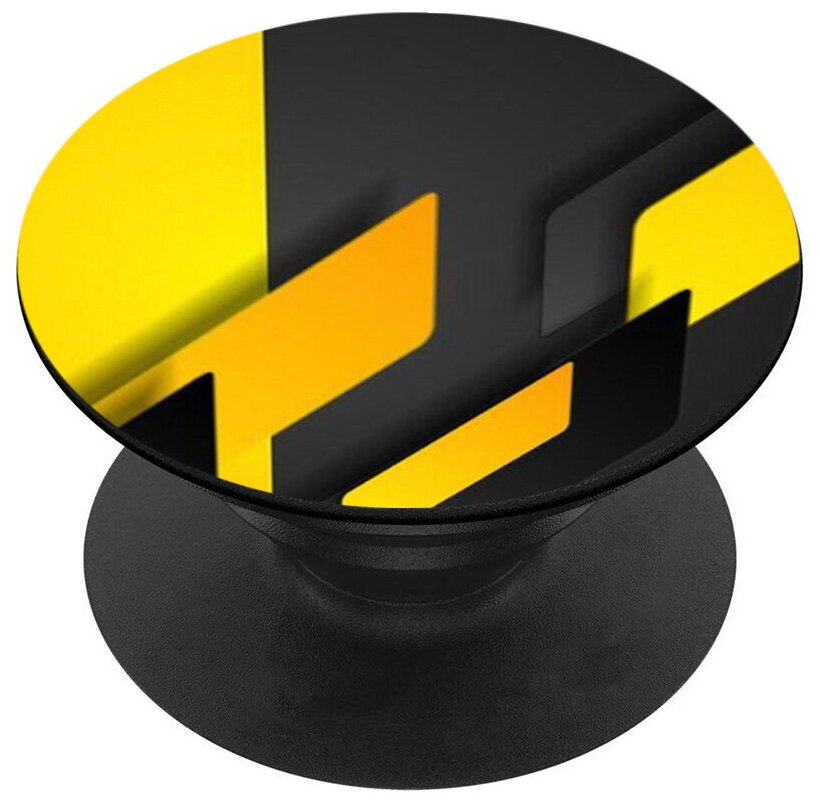 Попсокет - подставка (держатель для телефона) с принтом "Черно-желтая абстракция" черный