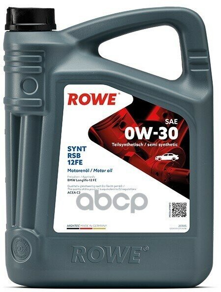 ROWE Масло Моторное Rowe Hightec Synt Rsb 12Fe Sae 0W-30 5Л.