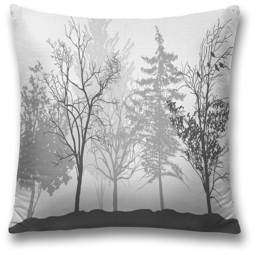 Наволочка декоративная на молнии, чехол на подушку JoyArty "Монохромный ряд деревьев" 45х45 см