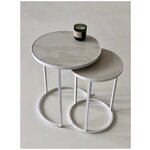 Комплект круглых журнальных столов из керамогранита Marble2white диаметры 45 и 35 см - изображение