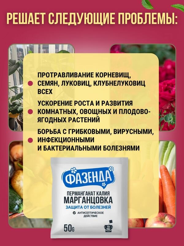 Антисептическое удобрение Марганцовка (перманганат калия 42,9%), 2 уп. по 50 г - фотография № 6