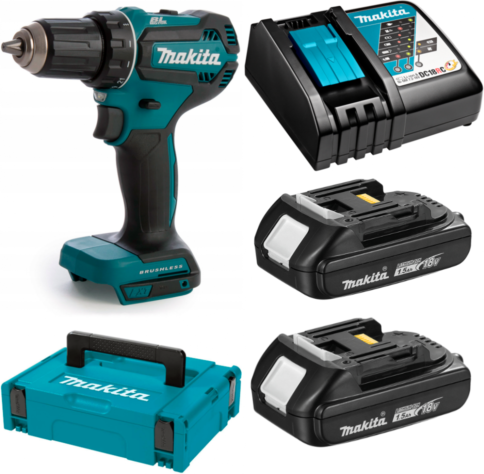 Аккумуляторная дрель-шуруповерт Makita DDF485RYJ (18V 2х1.5Ah Li-Ion) MakPac