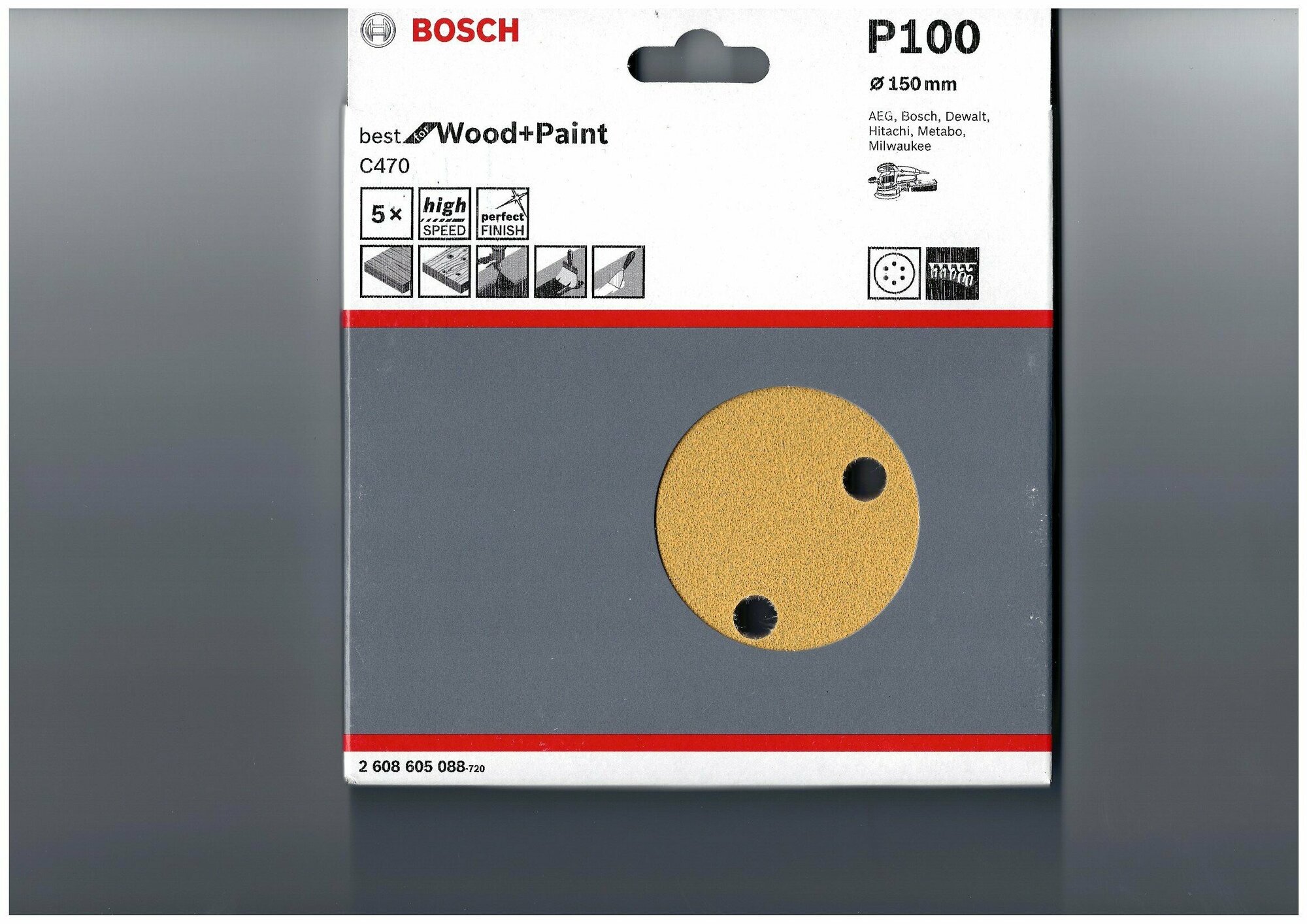 BOSCH Шлифлист Best for Wood+Paint (5шт.) 150 мм; Р100 Bosch 2.608.605.088