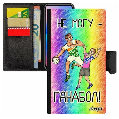 фото Чехол книжка на смартфон apple iphone 8 plus, "не могу - у меня гандбол!" карикатура шутка utaupia