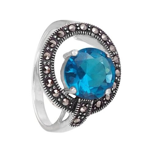 Серебряное кольцо 'Орбита' с фианитом и марказитами