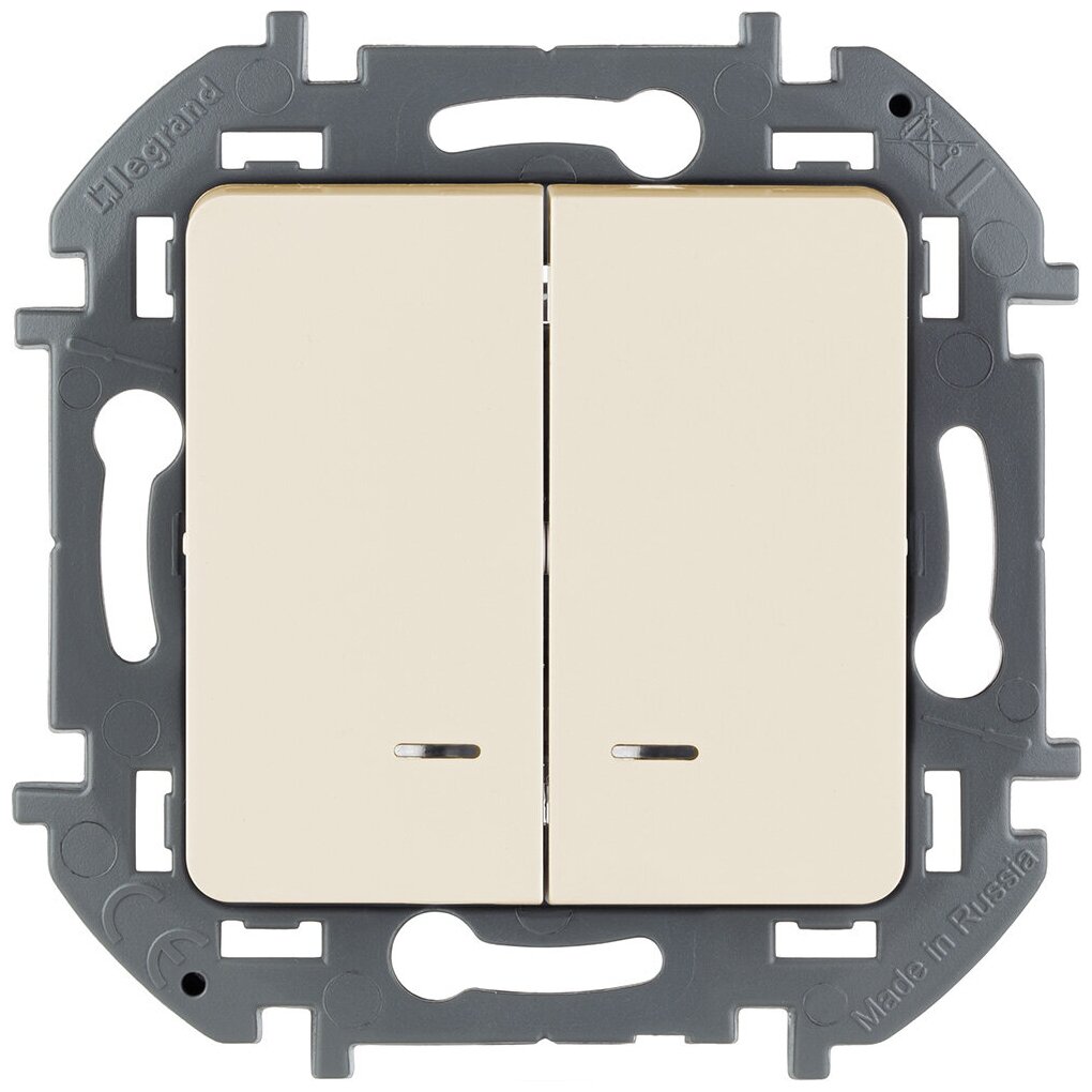Выключатель двухклавишный с подсветкой/индикацией INSPIRIA 10 AX 250 В~ слоновая кость | код 673631 | Legrand ( 1шт. )