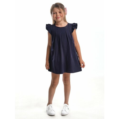 фото Платье mini maxi, хлопок, трикотаж, однотонное, размер 110, синий