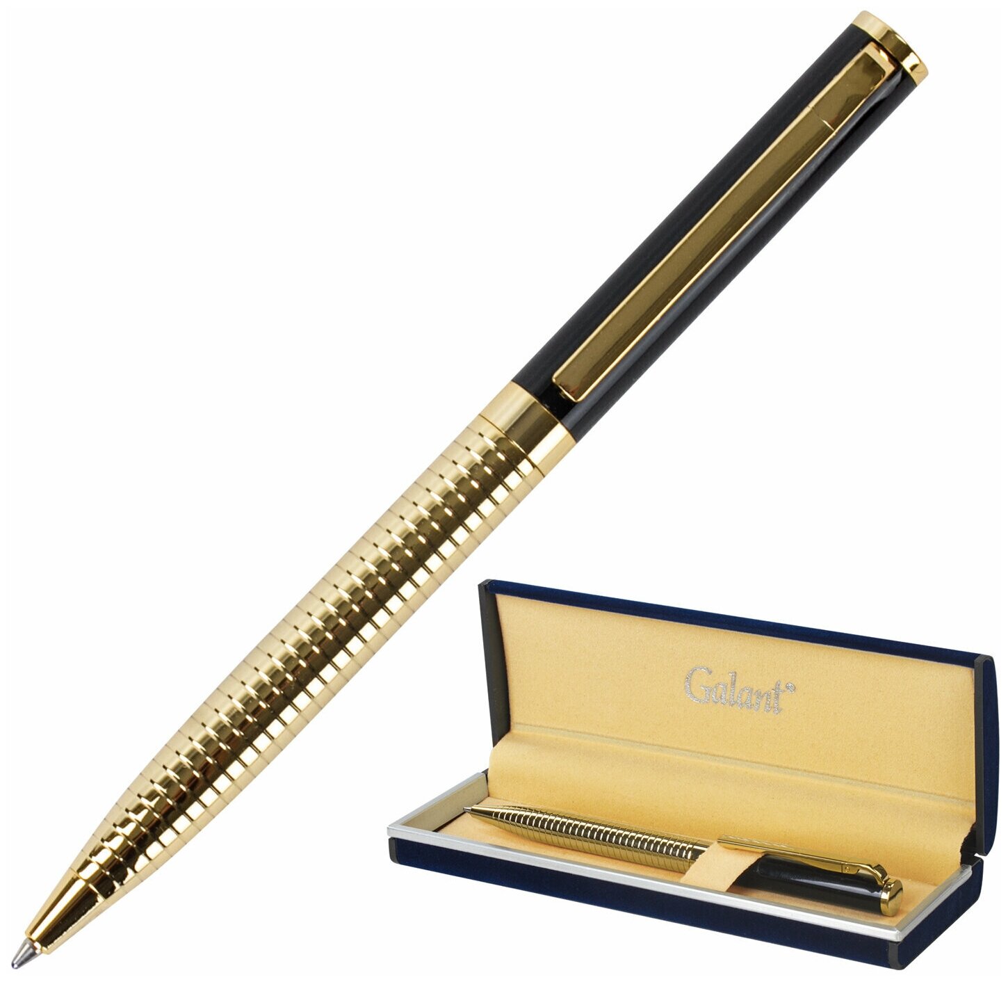 Ручка подарочная шариковая GALANT "Black Melbourne", корпус золотистый с черным, золотистые детали, пишущий узел 0,7 мм, синяя, 141356 В комплекте: 1шт.