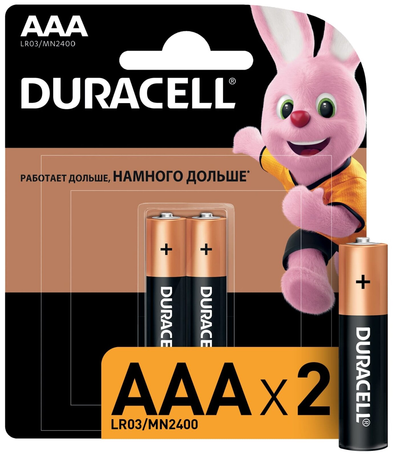 Батарейки комплект 2 шт., DURACELL Basic, AAA (LR03, 24А), алкалиновые, мизинчиковые, блистер