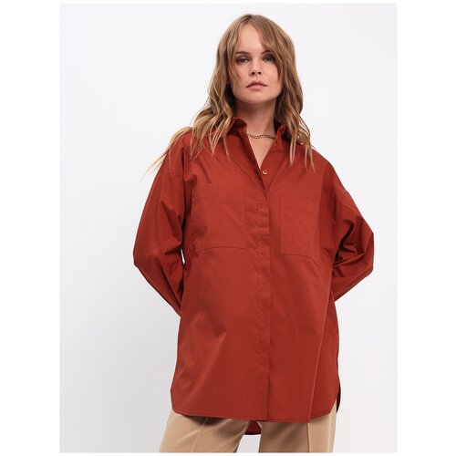 фото Рубашка женская katharina kross kk-b-007t-коричневый, свободный силуэт / оversize, цвет коричневый, размер 52-54