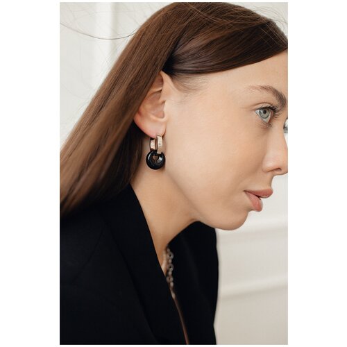 Серьги JIWA, агат, размер 20 мм, черный