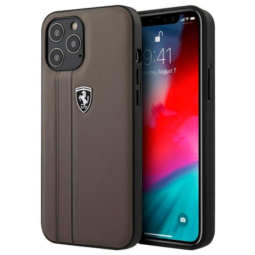 фото Чехол cg mobile ferrari off-track genuine leather stitched stipe hard для iphone 12 pro max, цвет коричневый (feodihcp12lbr)