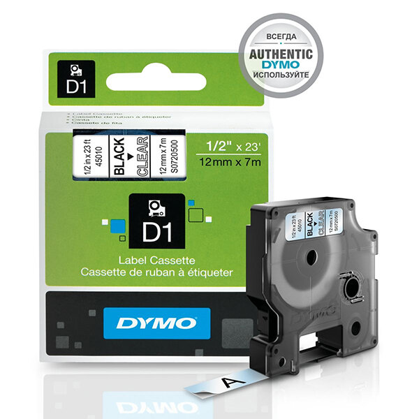 Лента Dymo D1 [S0720500/45010] для принтеров серии Label Manager (черный на прозрачном, 12 мм, длина 7 м)